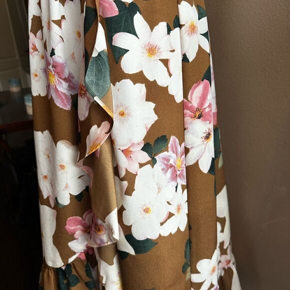 Calvin Klein Size 8 Sleeveless Brown Floral Print Belt w/Ruffle Hem Spring Dress - Picture 6 of 15